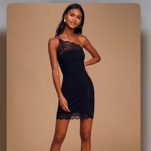 Free People Mini Black Lace One-Shoulder Dress
